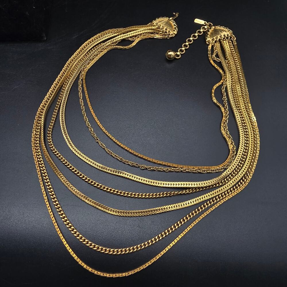 Monet Layered Gold Tone Chain Necklace Vintage Costume Jewelry - Picture 5 of 7